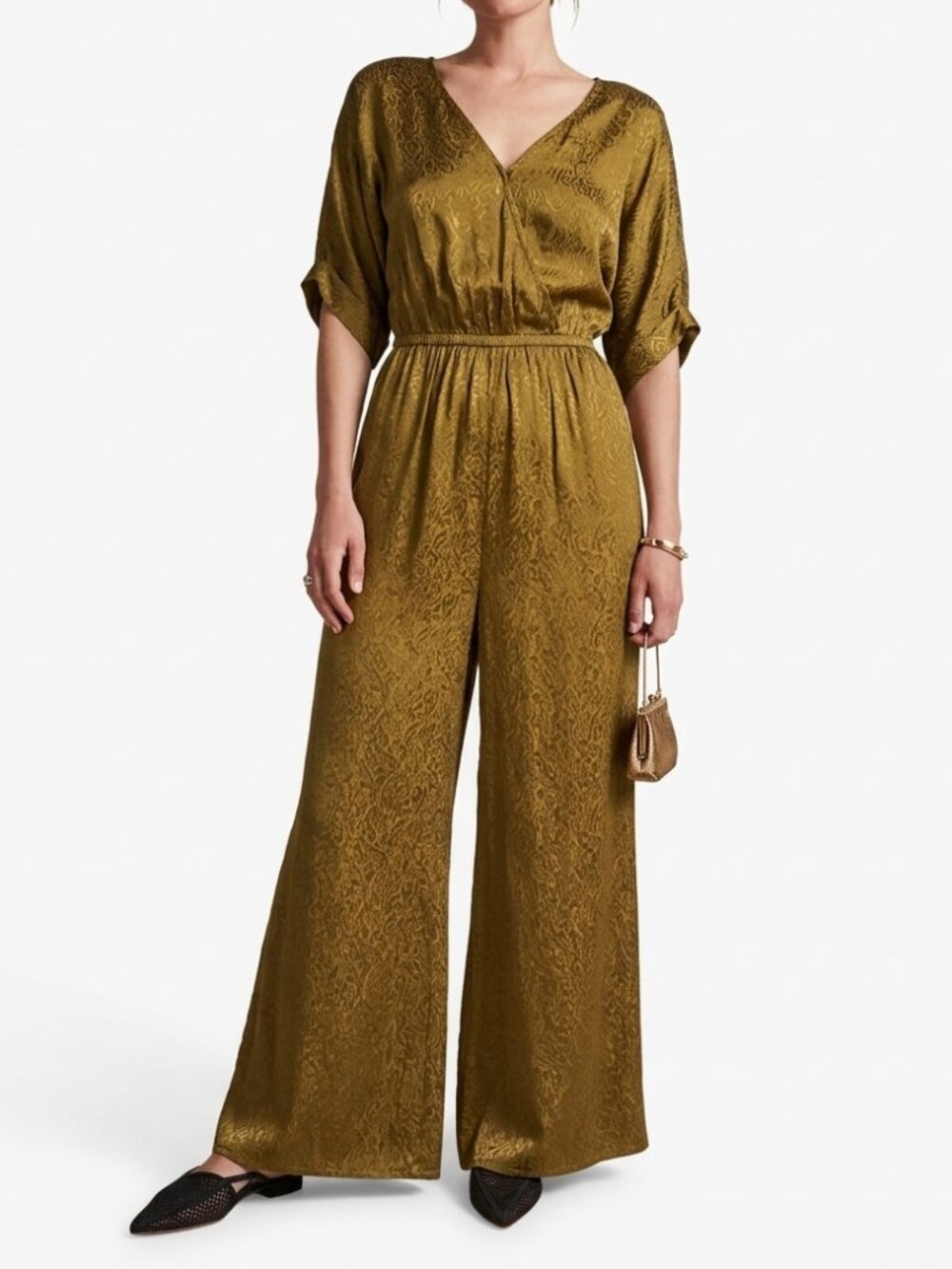 Anthropologie MAEVE Jaqueline Jacquard Satin Jumpsuit Women's Size S